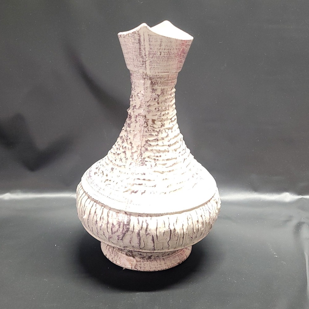 MCM Lava glaze Genie Bottle bark Vase 12" Vtg NIV Cream Gold/silver Bitossi?